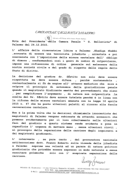 Nota del Presidente della Camera Penale "G. Bellavista" di Palermo
