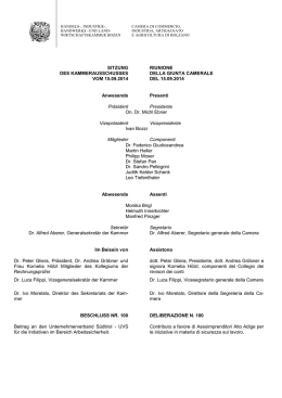 deliberazione Giunta camerale 15.09.2014, n. 100