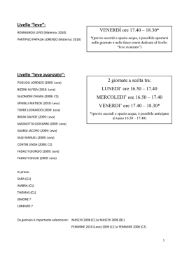 Livello &ldquo;leve&rdquo;: Livello &ldquo;leve avanzato&rdquo;: VENERD&Igrave; ore 17.40 &ndash; 18.30