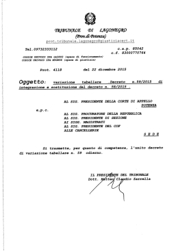 28 Dicembre 2015: Decreto n.59 Variazione Tabellare Tribunale di
