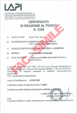 Certificato di Reazione al fuoco FAC-SIMILE