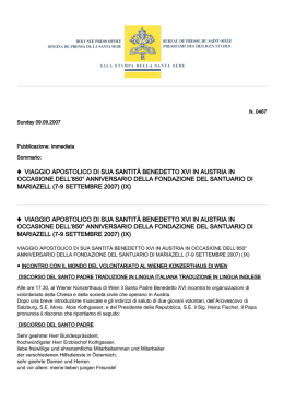 VIAGGIO APOSTOLICO DI SUA SANTIT&Agrave; BENEDETTO