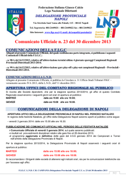 Comunicato Ufficiale n. 23 del 30 dicembre 2013 COMUNICAZIONI