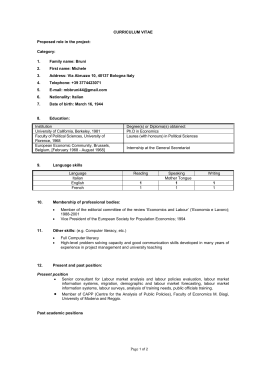 CURRICULUM VITAE Proposed role in the project: Category: 1