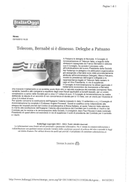 Telecom, ernab&egrave; si &egrave; dimesso Deleghe a Patuano