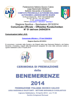 Stagione Sportiva &ndash; Sportsaison 2013/2014 Comunicato