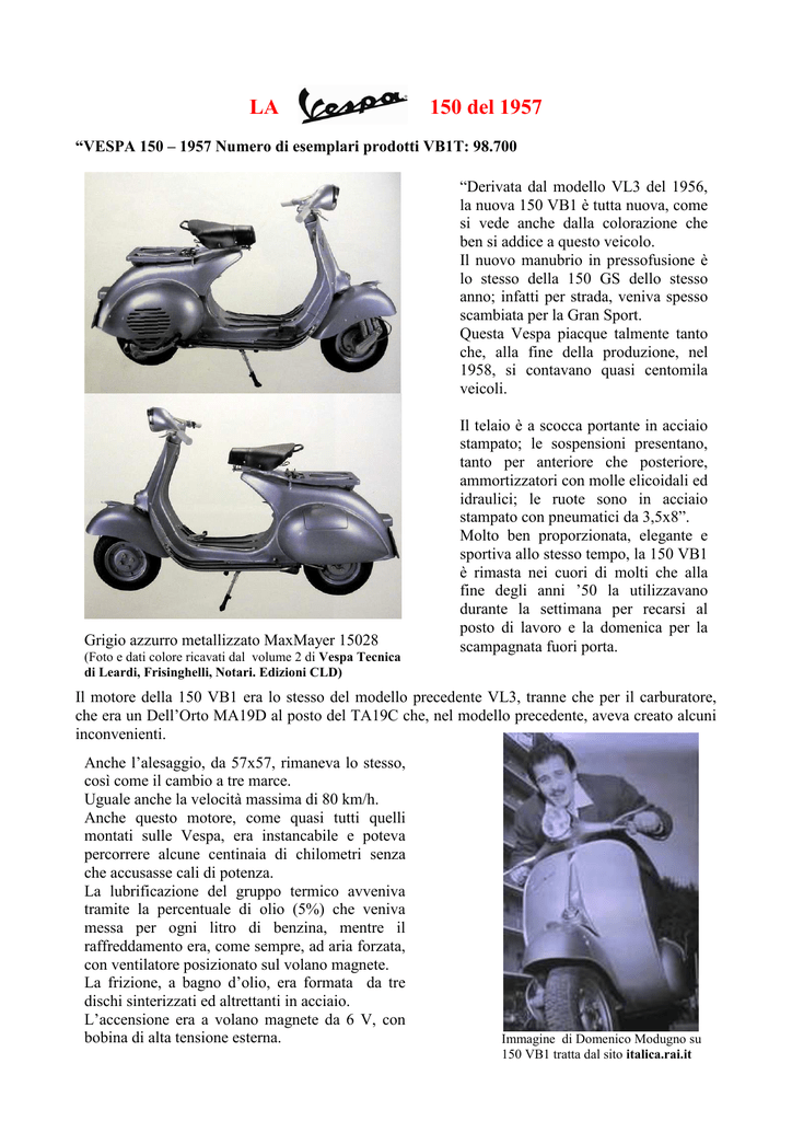 Scooter Scheda Tecnica Vespa Faro Basso Vespa 125 Vespa 150 Gs