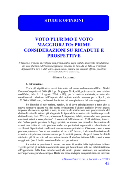 VOTO PLURIMO E VOTO MAGGIORATO: PRIME