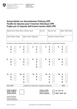 Antwortblatt zur theoretischen Prüfung CPR Feuille de