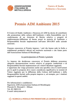 Premio AIM Ambiente 2015 - Associazione Italiana di Metallurgia
