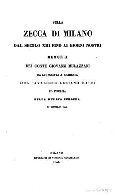 Sulla Zecca di Milano dal secolo XIII fino ai giorni nostri memoria