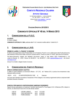 Comunicato Ufficiale n. 40 del 14/03/2013