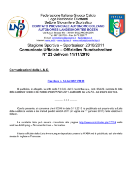 Stagione Sportiva &ndash; Sportsaison 2010/2011 Comunicato