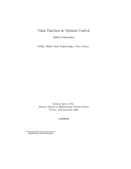 Value Function in Optimal Control H &eacute;eliene Frankowska