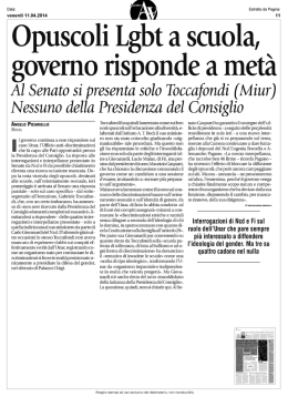 Opuscoli Lgbt a scuola, governo risponde a met&agrave;