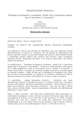 PRESENTAZIONE OPUSCOLO &ldquo;Patologie oncologiche e invalidanti