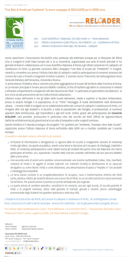 &ldquo;Una Rete di Scuole per l`Ambiente&rdquo; la nuova