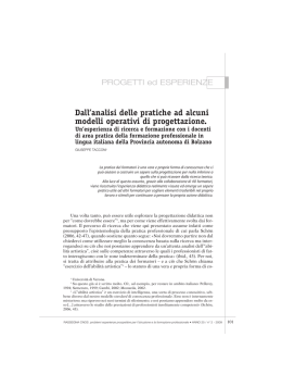 Dall`analisi delle pratiche ad alcuni modelli operativi di progettazione.
