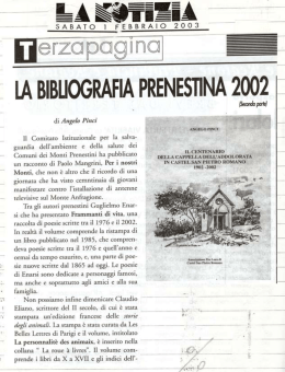 La bibliografia prenestina nel 2002