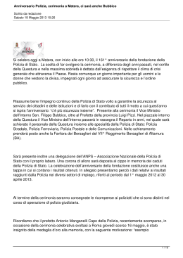Anniversario Polizia, cerimonia a Matera, ci sarà