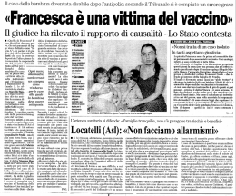 Dicembre 2003 La Provincia di Lecco “Francesca è una vittima del