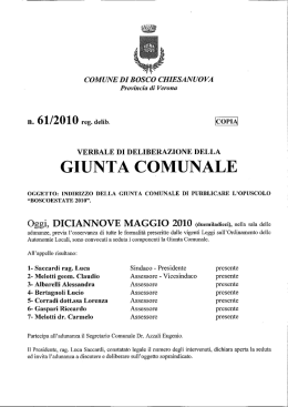 19-05-2010 N. 61/2010 - INDIRIZZO DELLA GIUNTA COMUNALE