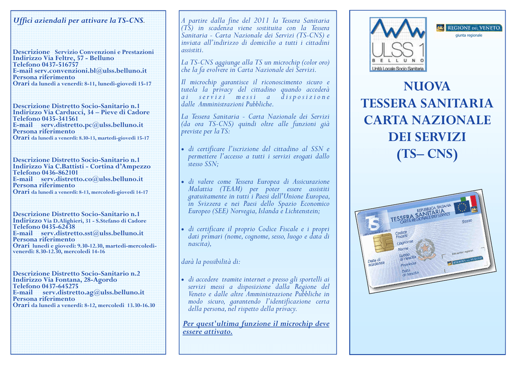 Opuscolo Esplicativo Tessera Sanitaria