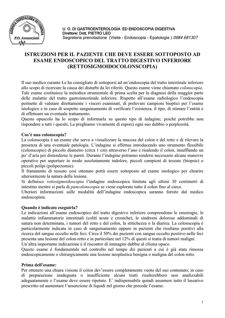 chiara dieta per colonscopia liquida