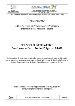 OPUSCOLO INFORMATIVO Conforme all`art. 26 del D.lgs. n. 81/08