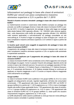 Informazioni sui pedaggi in base alle classi di emissioni
