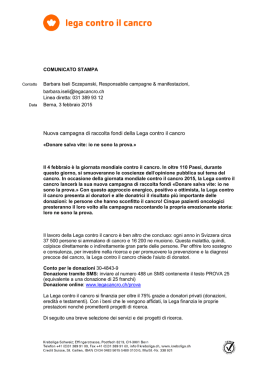 Nuova campagna di raccolta fondi della Lega contro il cancro