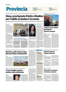 Sissa, proclamato il lutto cittadino per l`addio al sindaco Cavanna