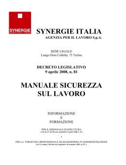 SYNERGIE ITALIA MANUALE SICUREZZA SUL LAVORO