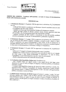 L`ordine del giorni di condanna dell`omofobia