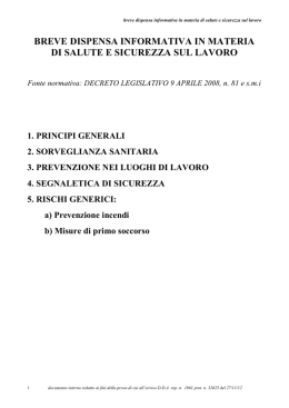 Breve Dispensa Informativa in Materia di Salute e Sicurezza sul