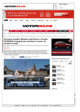 Sicurezza stradale: Ministero dell`Interno e Gruppo ASTM