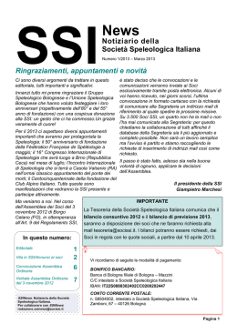 2012 SSI News 2013, n° 1 - Società Speleologica Italiana