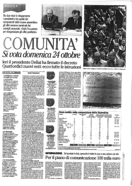 Comunità si vota domenica 24 ottobre