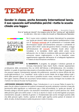 Gender in classe, anche Amnesty International