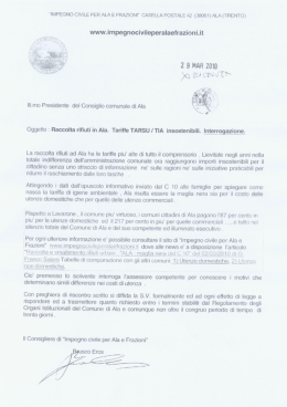 Raccolta rifiuti in Ala. Tariffe TARSU/TIA insostenibili