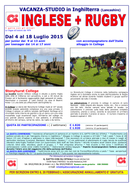 Lancashire Vacanza-Studio Inglese + Rugby in Inghilterra Estate 2015