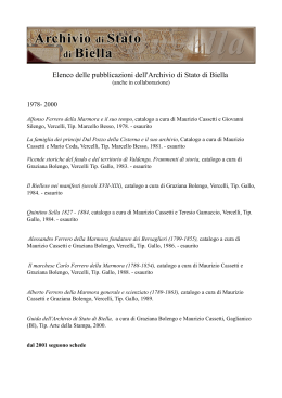 Elenco delle pubblicazioni dell`Archivio di Stato di Biella