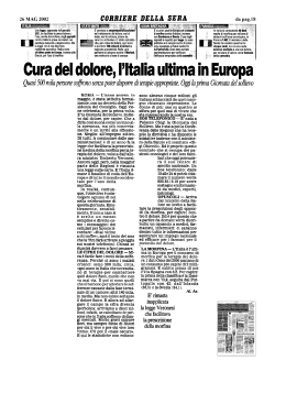 Cura del dolore, l`Italia ultima in Europa