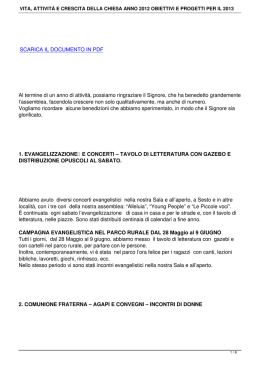 vita, attivit&aacute; e crescita della chiesa anno 2012 obiettivi e progetti per