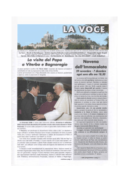 Novena dell`Immacolata La visita del Papa a Viterbo e Bagnoregio