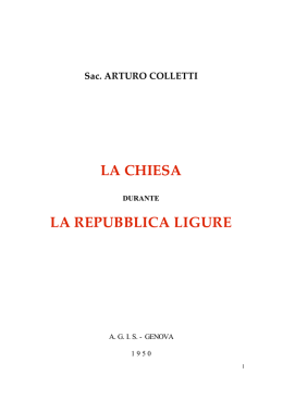 La Chiesa durante la Repubblica Ligure