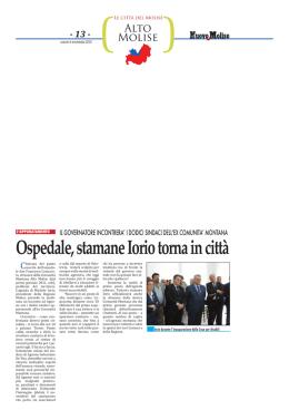 Ospedale, stamane Iorio torna in citt&agrave;