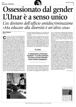Ossessionato dal gender l`Unar &egrave; a senso unico