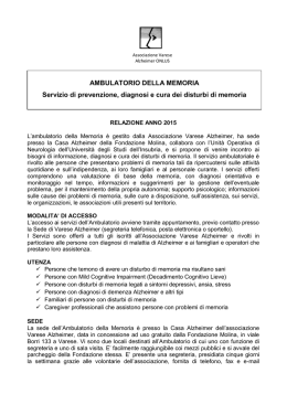 Relazione dell`Ambulatorio della Memoria per l