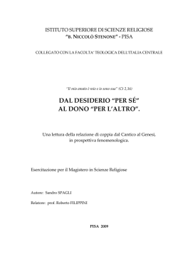 dal desiderio &ldquo;per s&eacute;&rdquo; al dono &ldquo;per l`altro&rdquo;.
